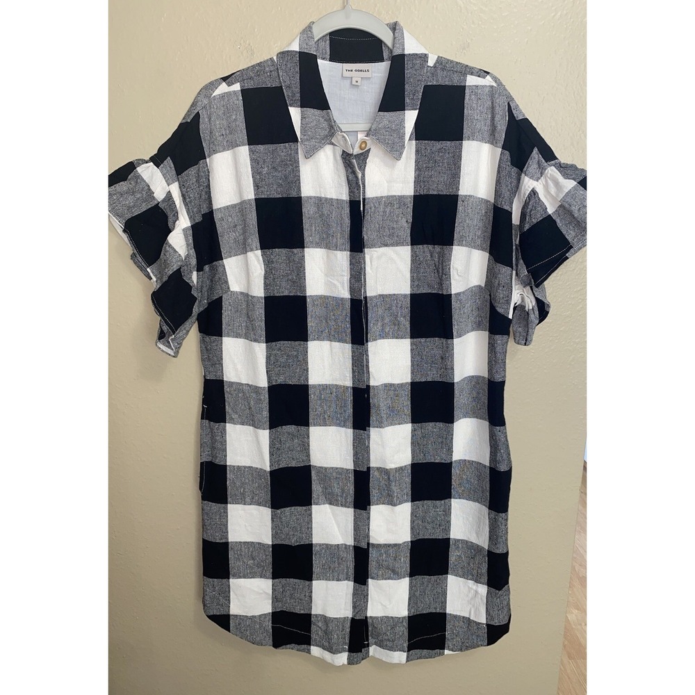 ANTHROPOLOGIE The Odells Windowpane Plaid Trapeze Shirt Dress Size Medium